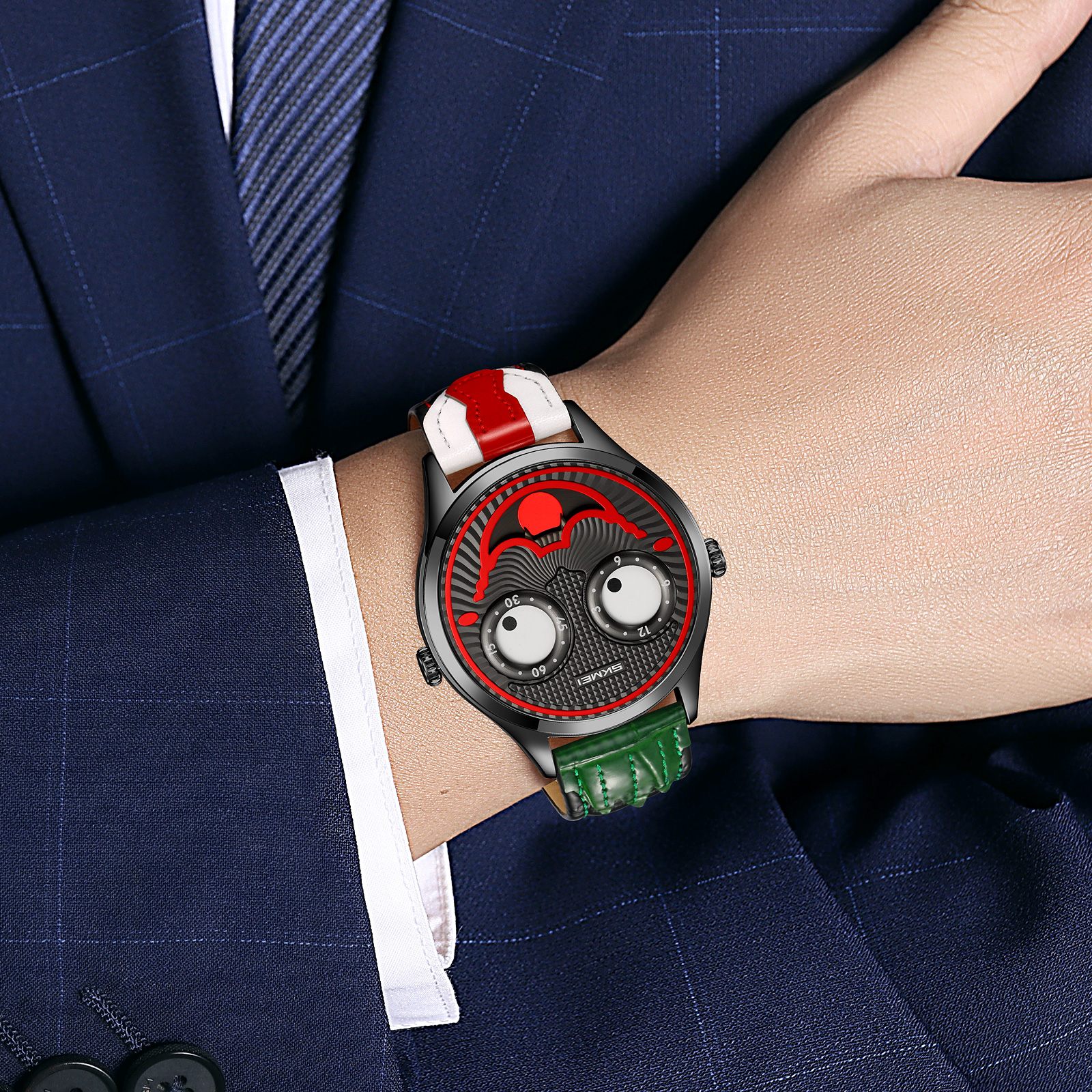 SKMEI 9389 Men's Leather Watch Whimsical Design Clown Dial  