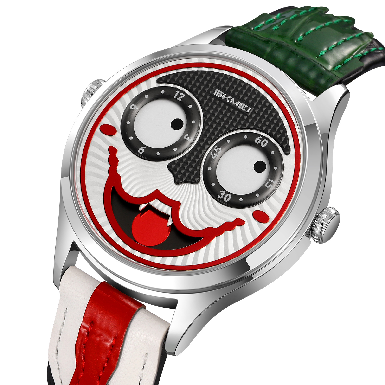 SKMEI 9389 Men's Leather Watch Whimsical Design Clown Dial  