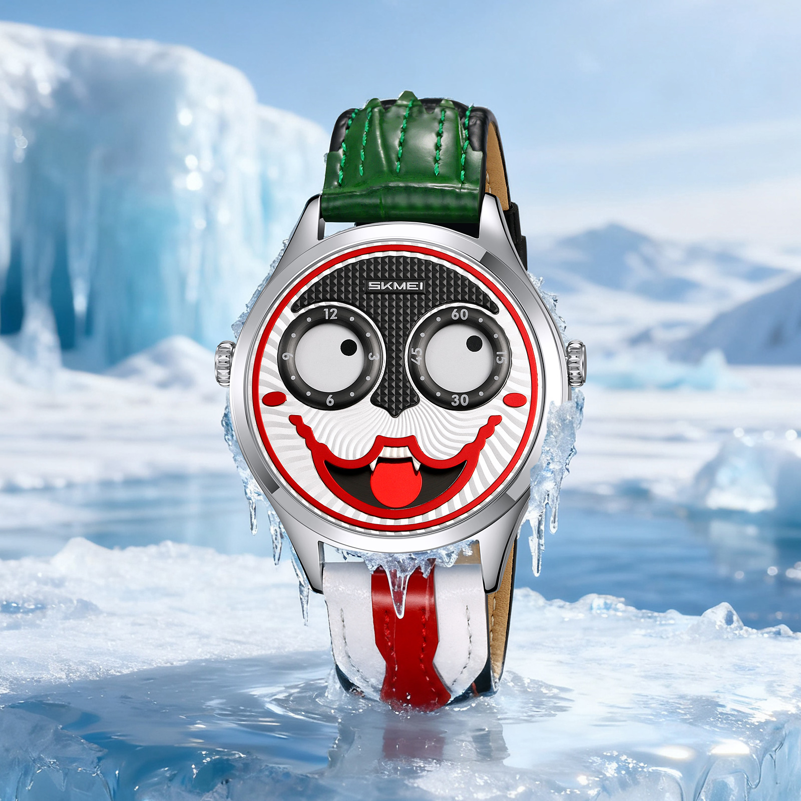 SKMEI 9389 Men's Leather Watch Whimsical Design Clown Dial  