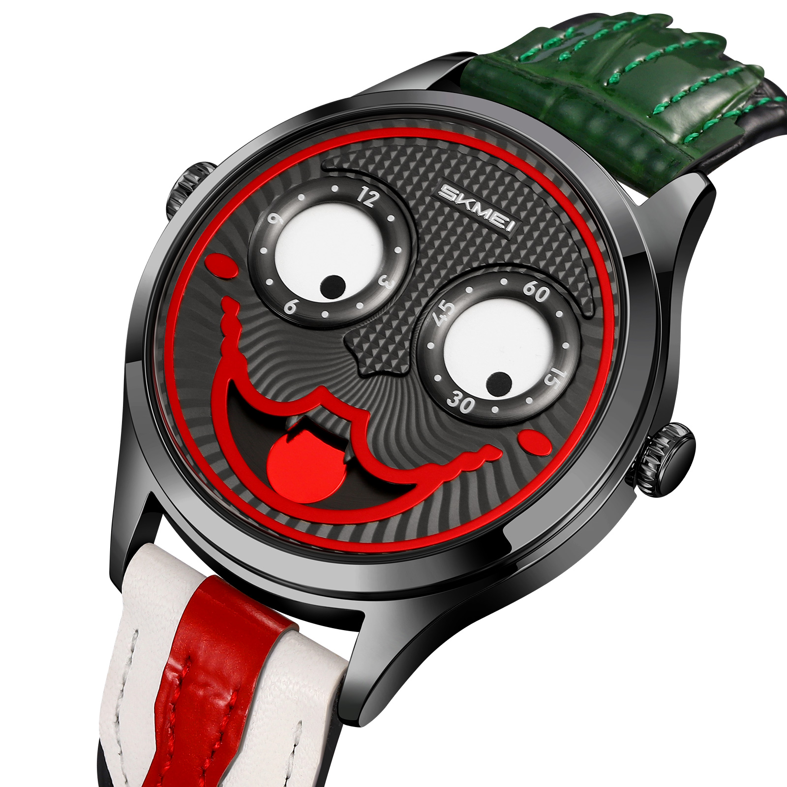 SKMEI 9389 Men's Leather Watch Whimsical Design Clown Dial  
