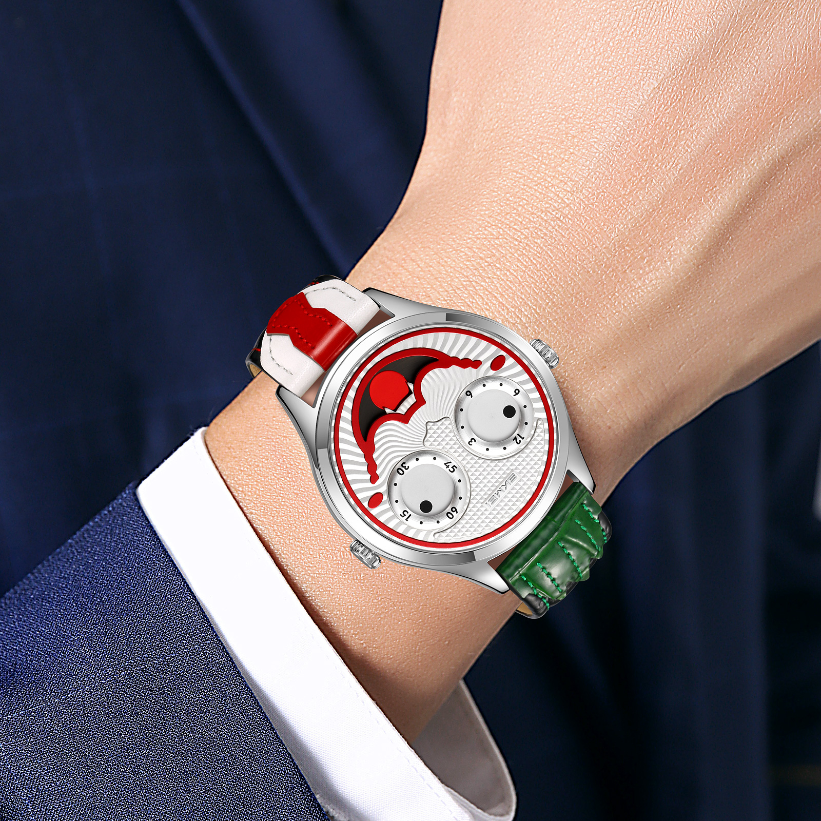 SKMEI 9389 Men's Leather Watch Whimsical Design Clown Dial  