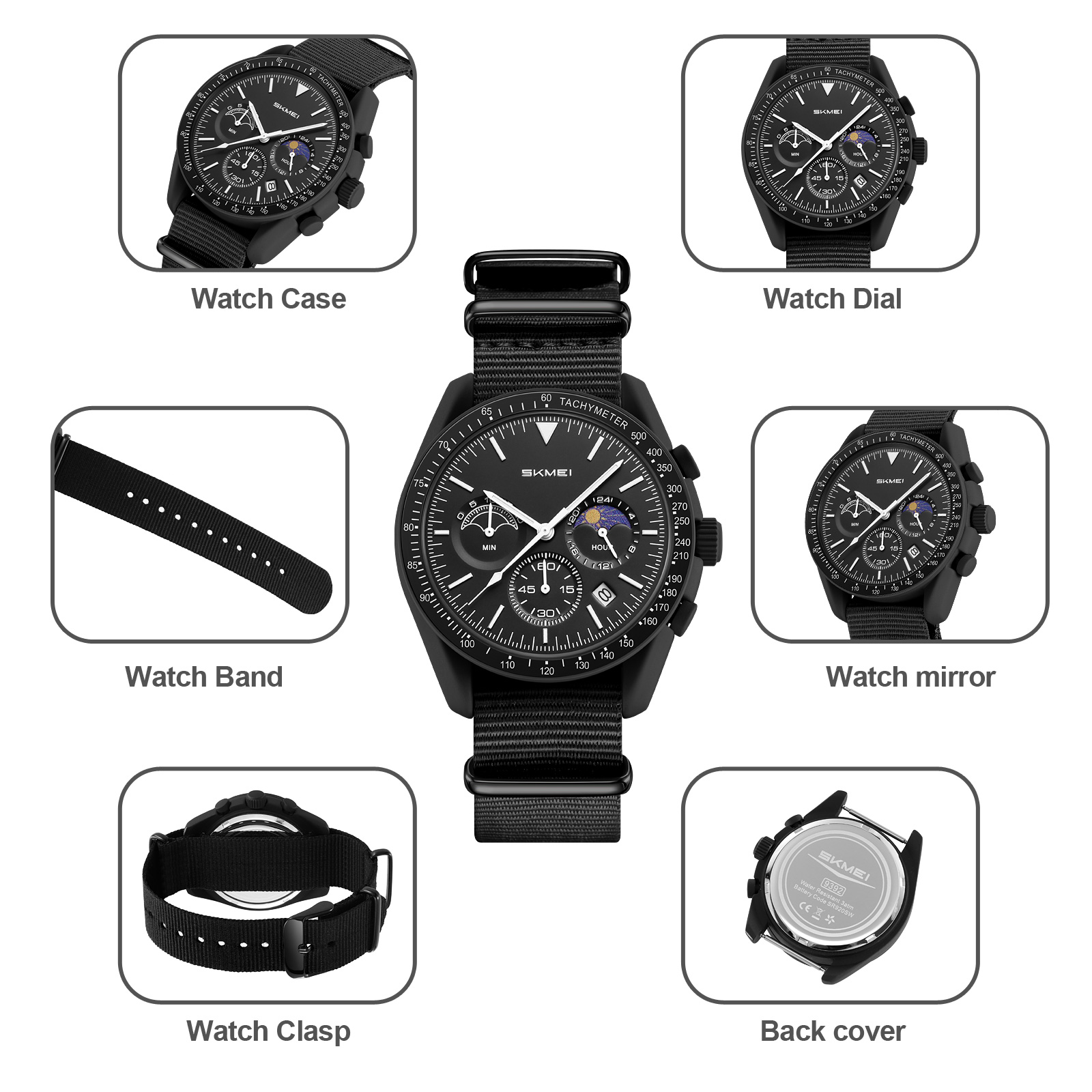 SKMEI Model 9392 Moon Phase Casual Quartz Watches