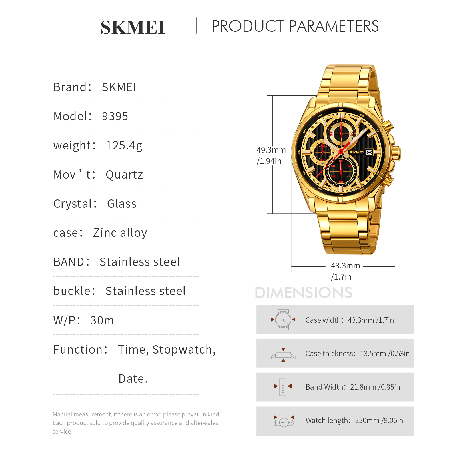 OEM Customized Skmei 9395 Brand Luxury Stainless Steel Men's Wristwatches