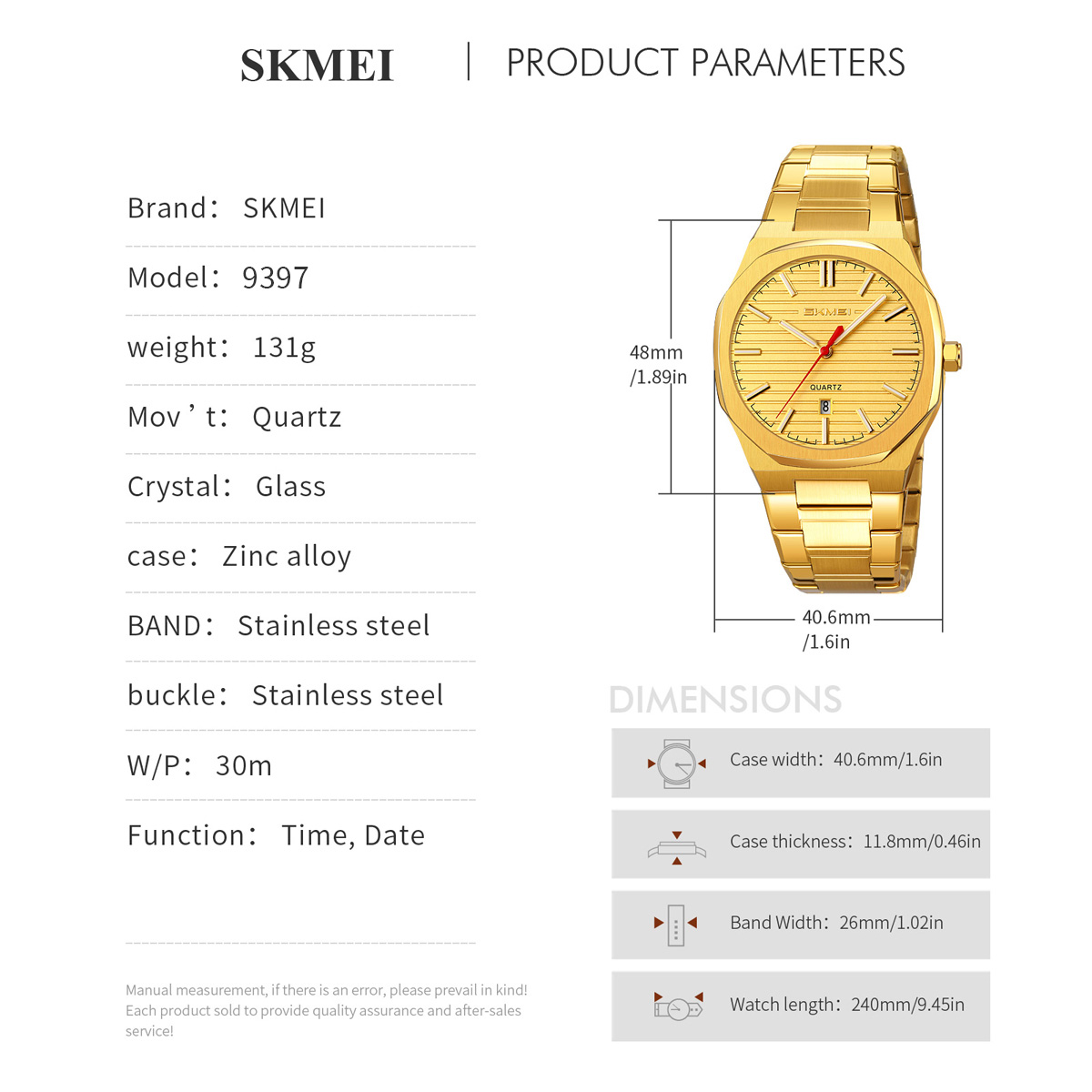 Watch Source Factory Wholesale Men's Steel Band Quartz Watch SKMEI 9397