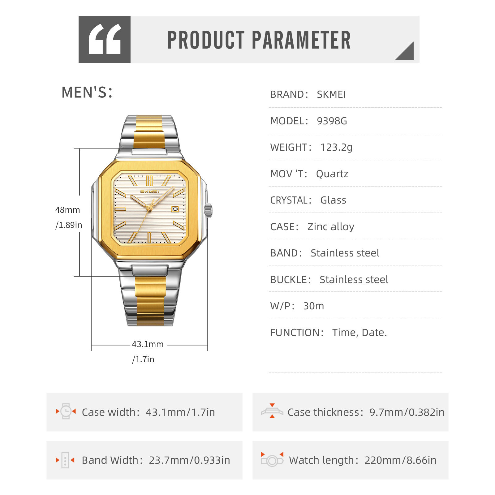SKMEI watch model 9398 men and women sizes watches