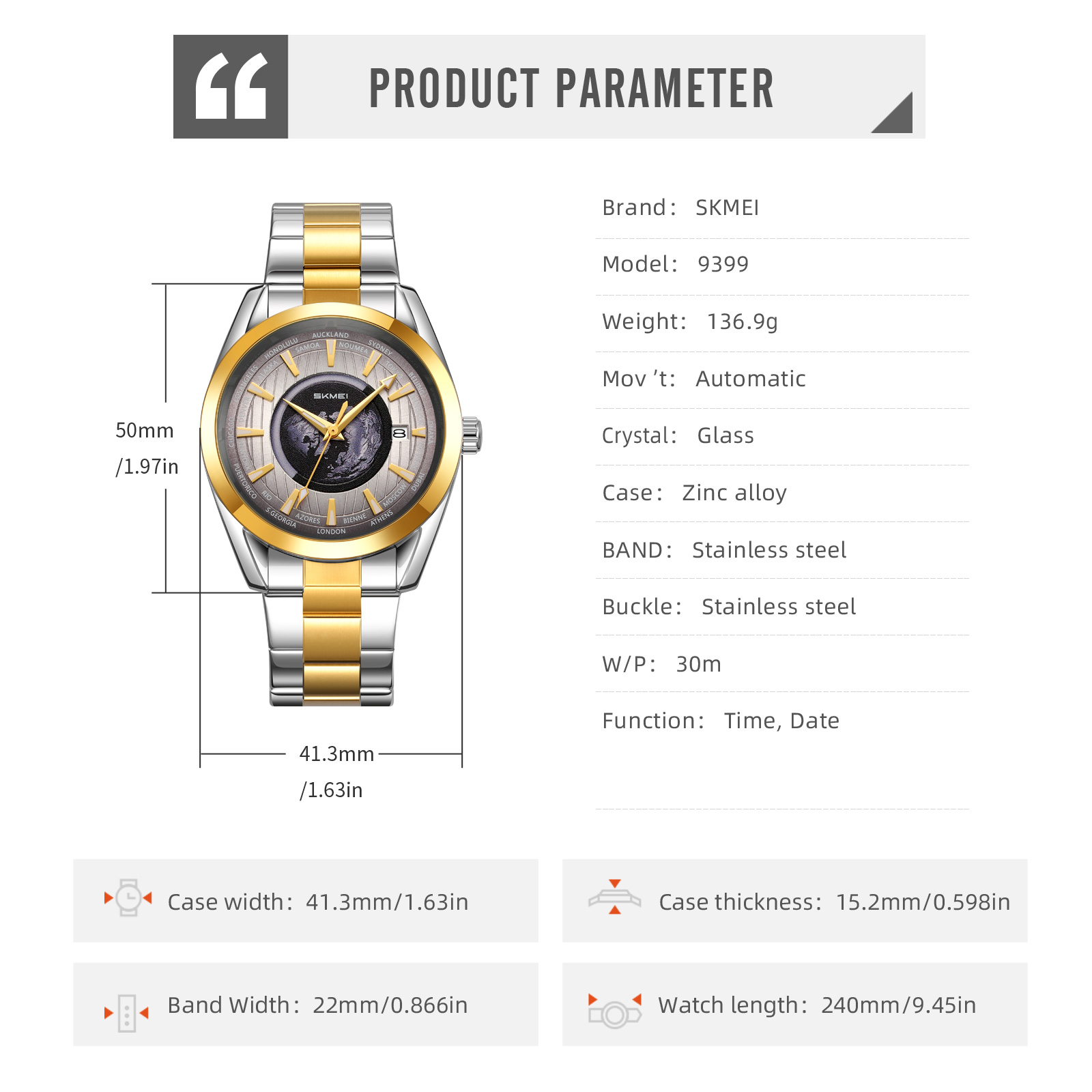 SKMEI 9399 Automatic Mechanical Watch WHOLESALER