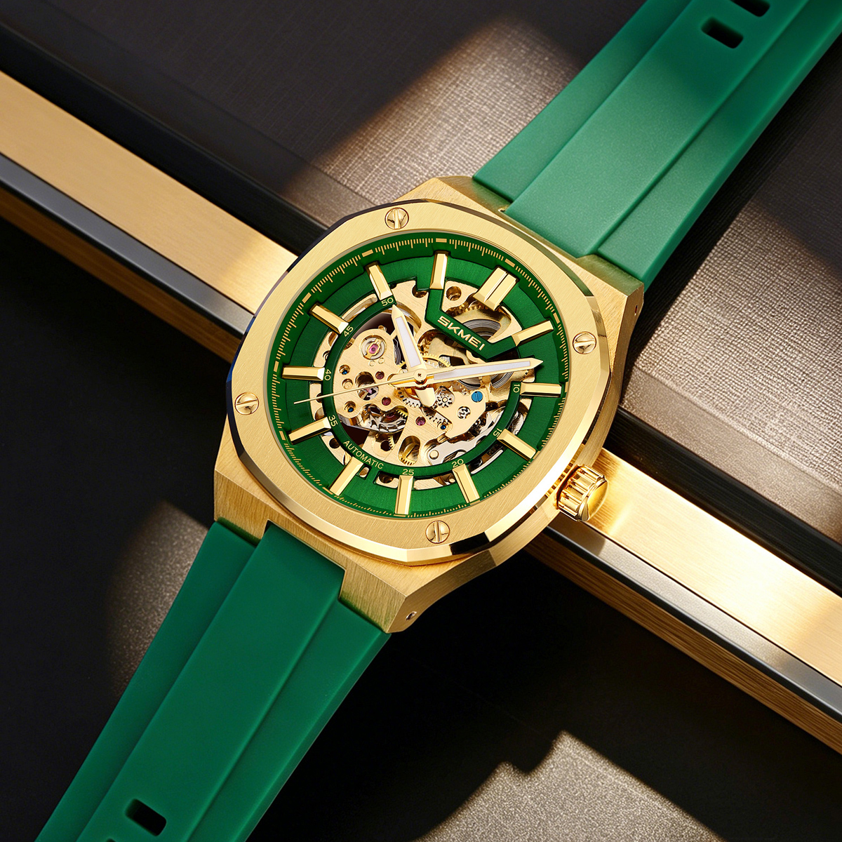 SKMEI 9404 Octagon Skeleton Automatic Mechanical Watch