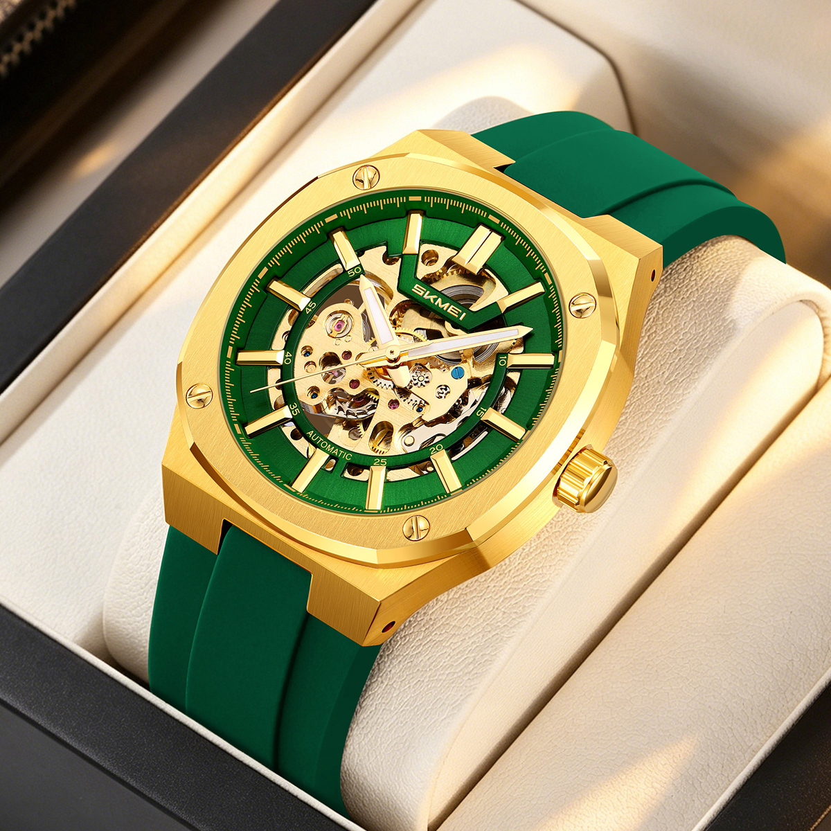 SKMEI 9404 Octagon Skeleton Automatic Mechanical Watch