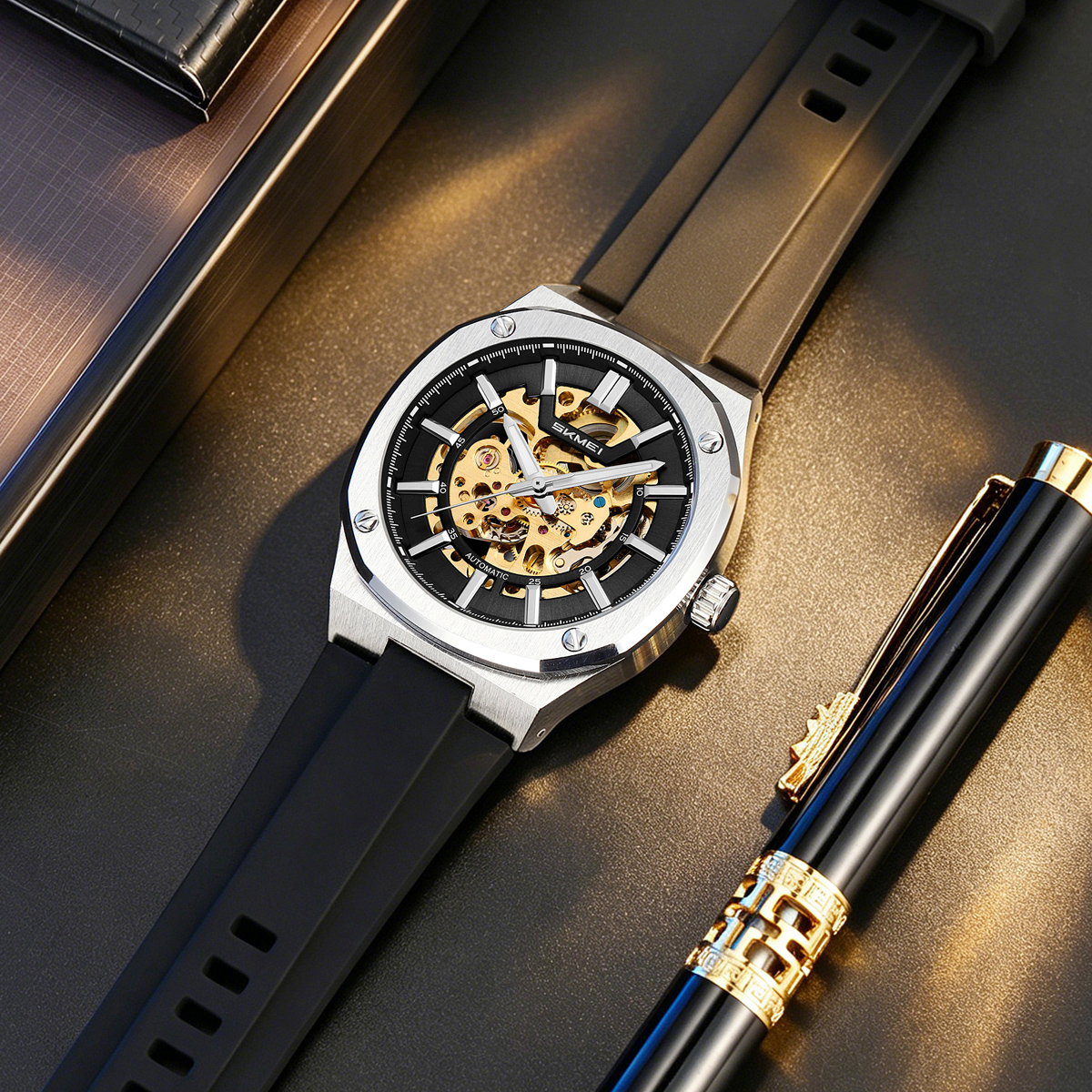 SKMEI 9404 Octagon Skeleton Automatic Mechanical Watch