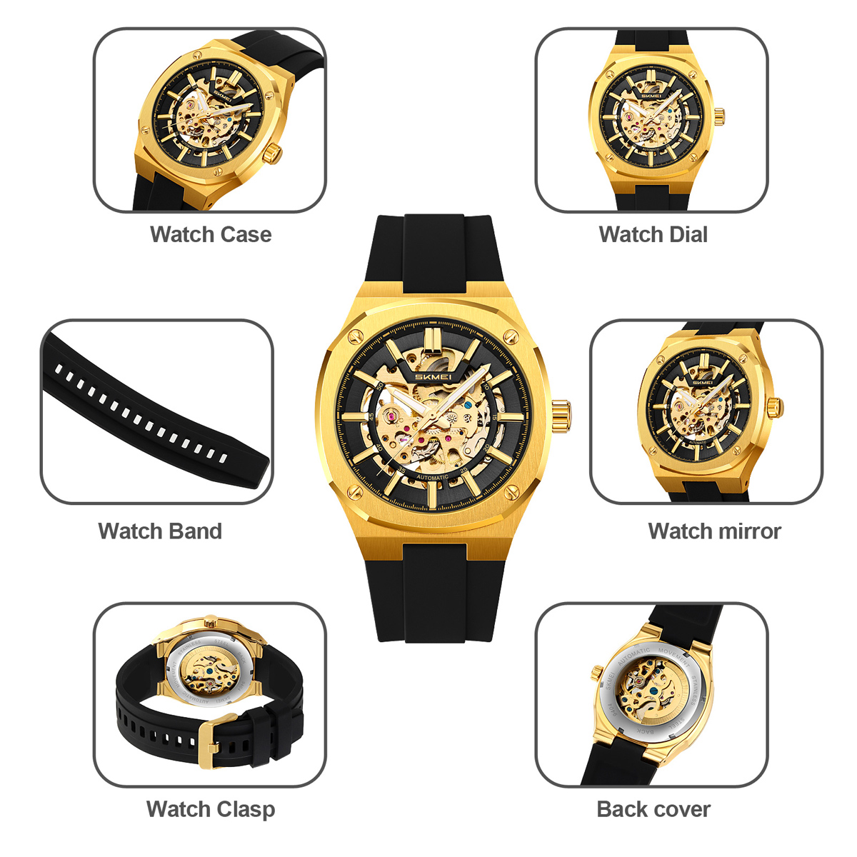 SKMEI 9404 Octagon Skeleton Automatic Mechanical Watch