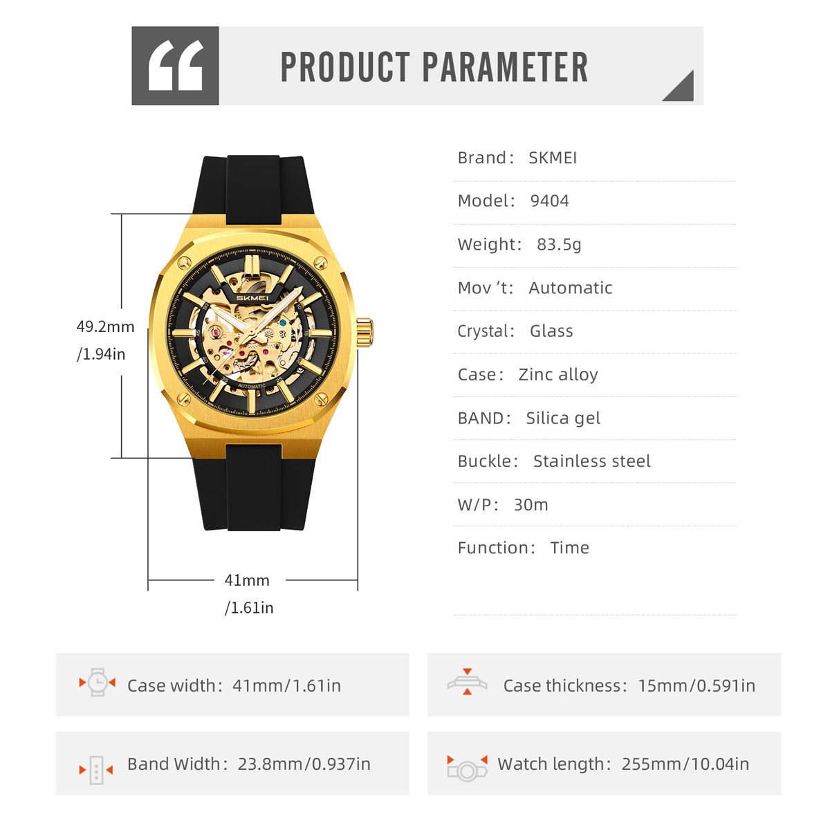 SKMEI 9404 Octagon Skeleton Automatic Mechanical Watch