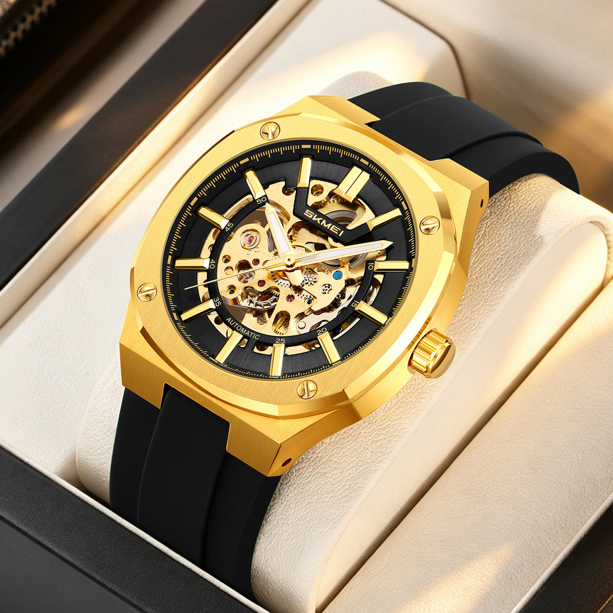 SKMEI 9404 Octagon Skeleton Automatic Mechanical Watch