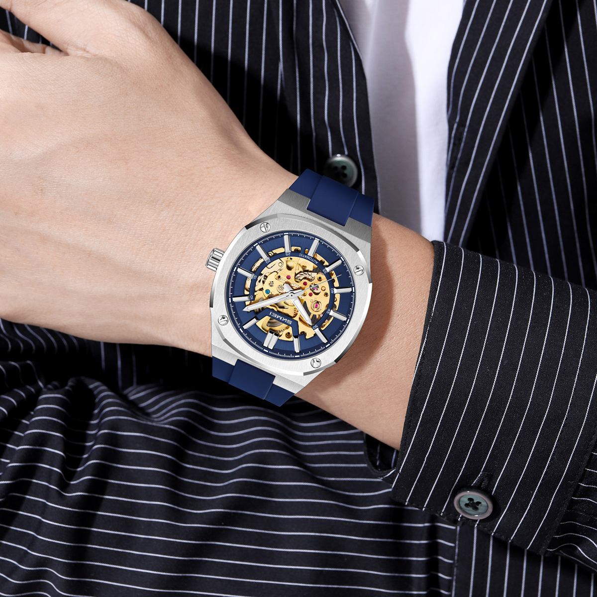 SKMEI 9404 Octagon Skeleton Automatic Mechanical Watch