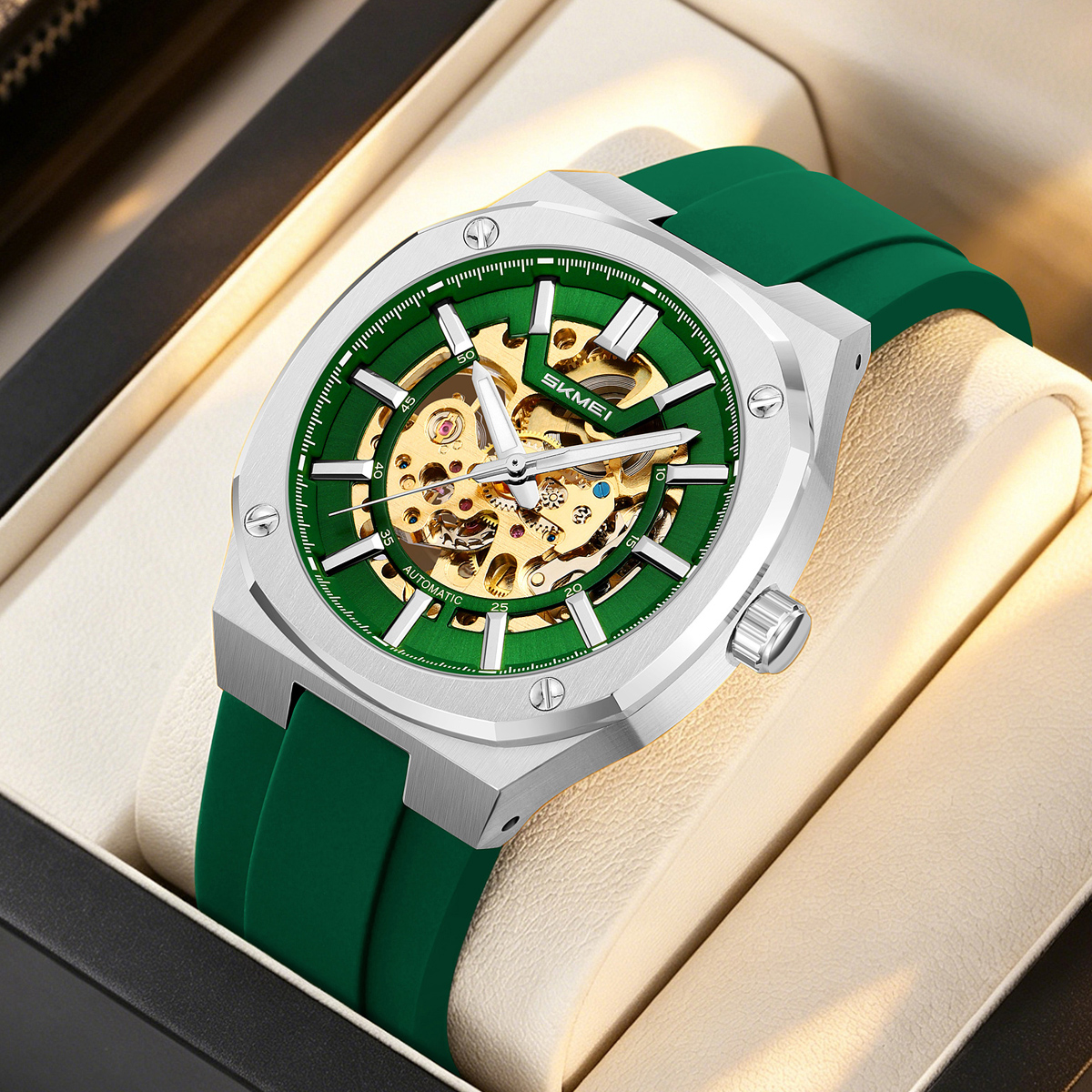 SKMEI 9404 Octagon Skeleton Automatic Mechanical Watch