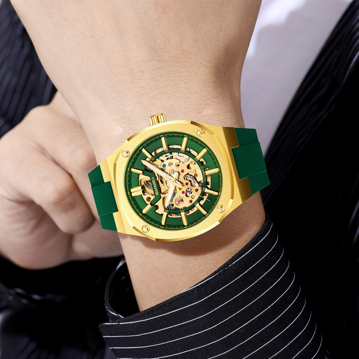 SKMEI 9404 Octagon Skeleton Automatic Mechanical Watch