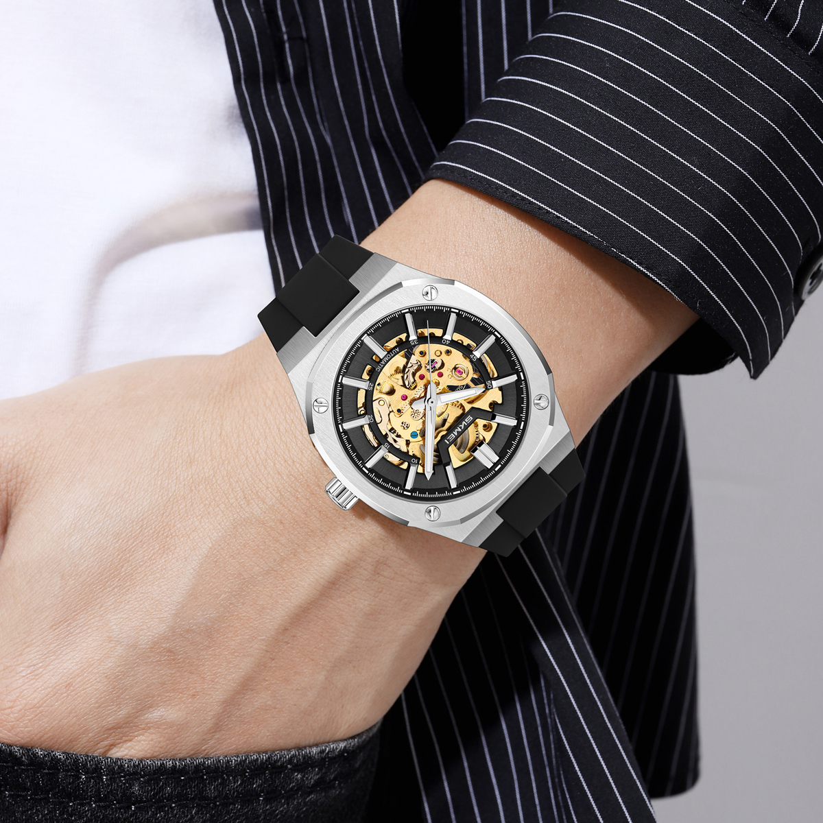 SKMEI 9404 Octagon Skeleton Automatic Mechanical Watch