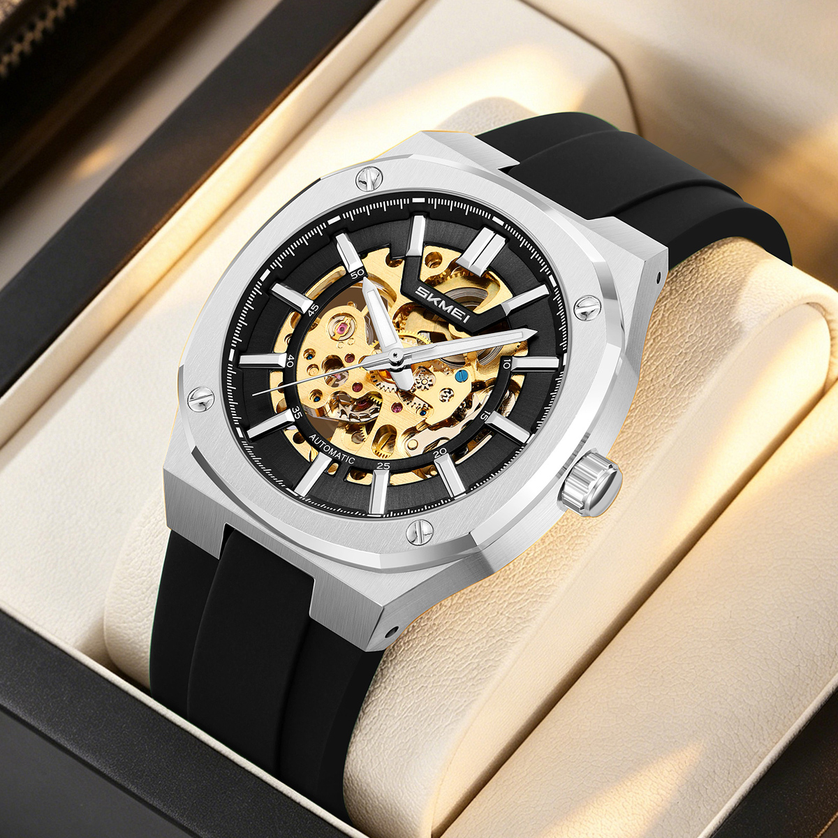 SKMEI 9404 Octagon Skeleton Automatic Mechanical Watch