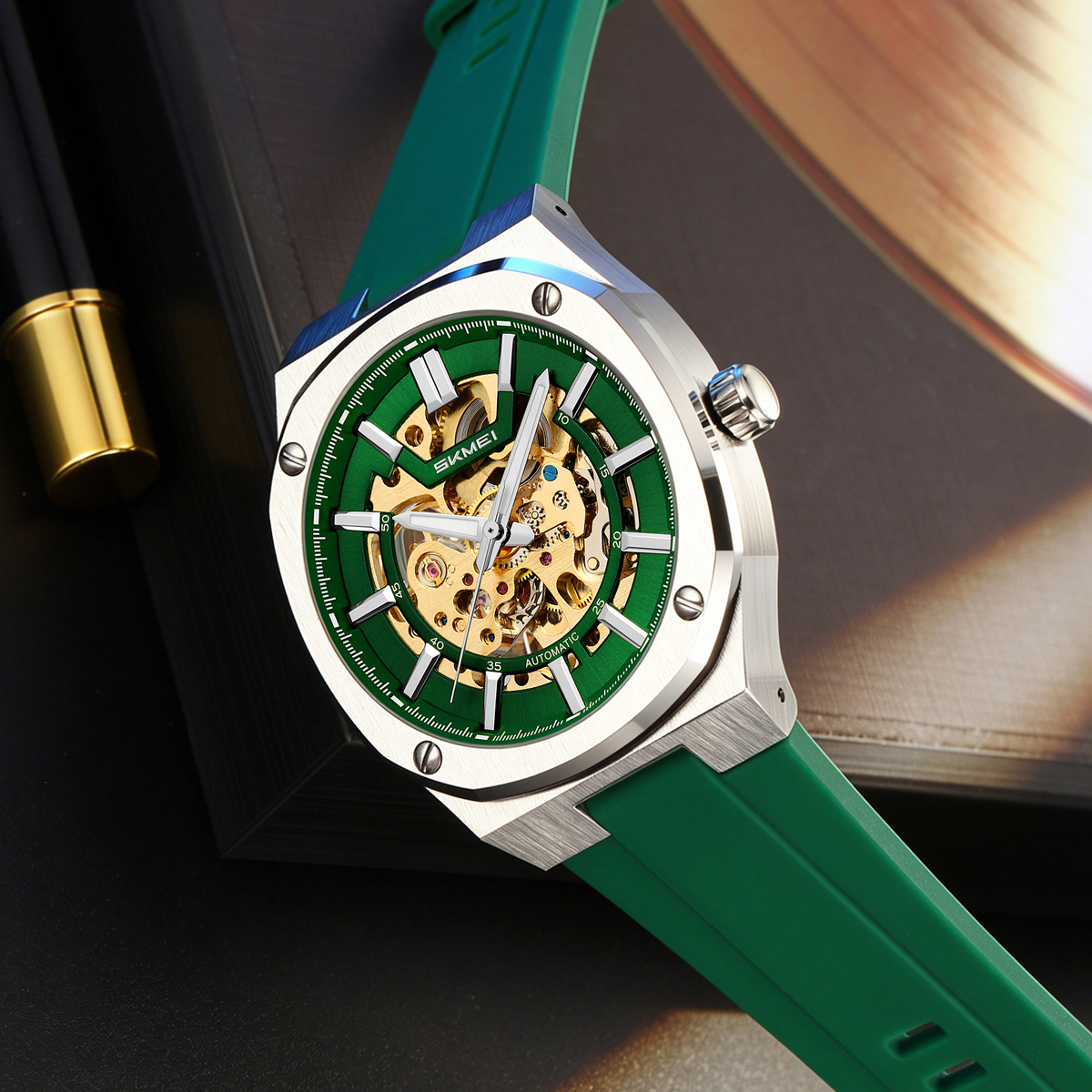 SKMEI 9404 Octagon Skeleton Automatic Mechanical Watch