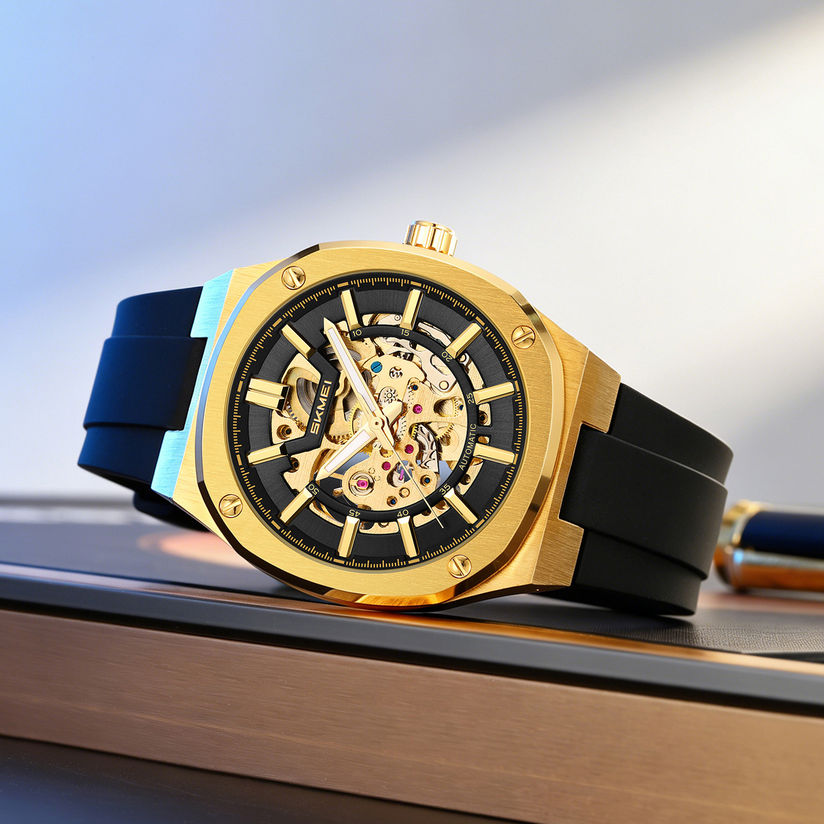 SKMEI 9404 Octagon Skeleton Automatic Mechanical Watch