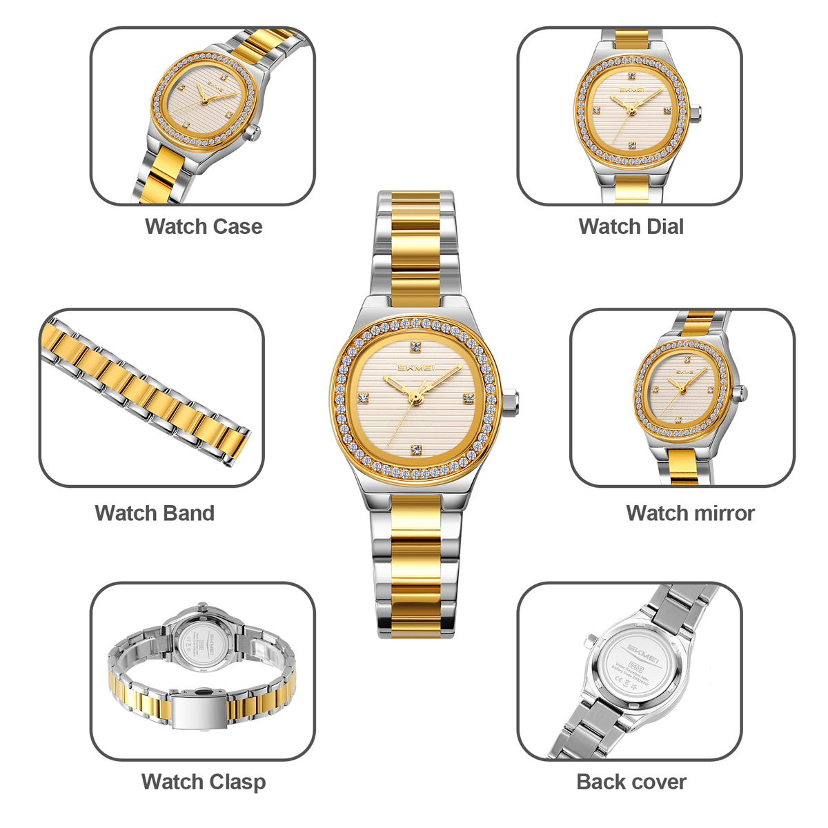 SKMEI 9405 Ladies Octagon Crystal Rhinestone Bezel Women Wrist Watch