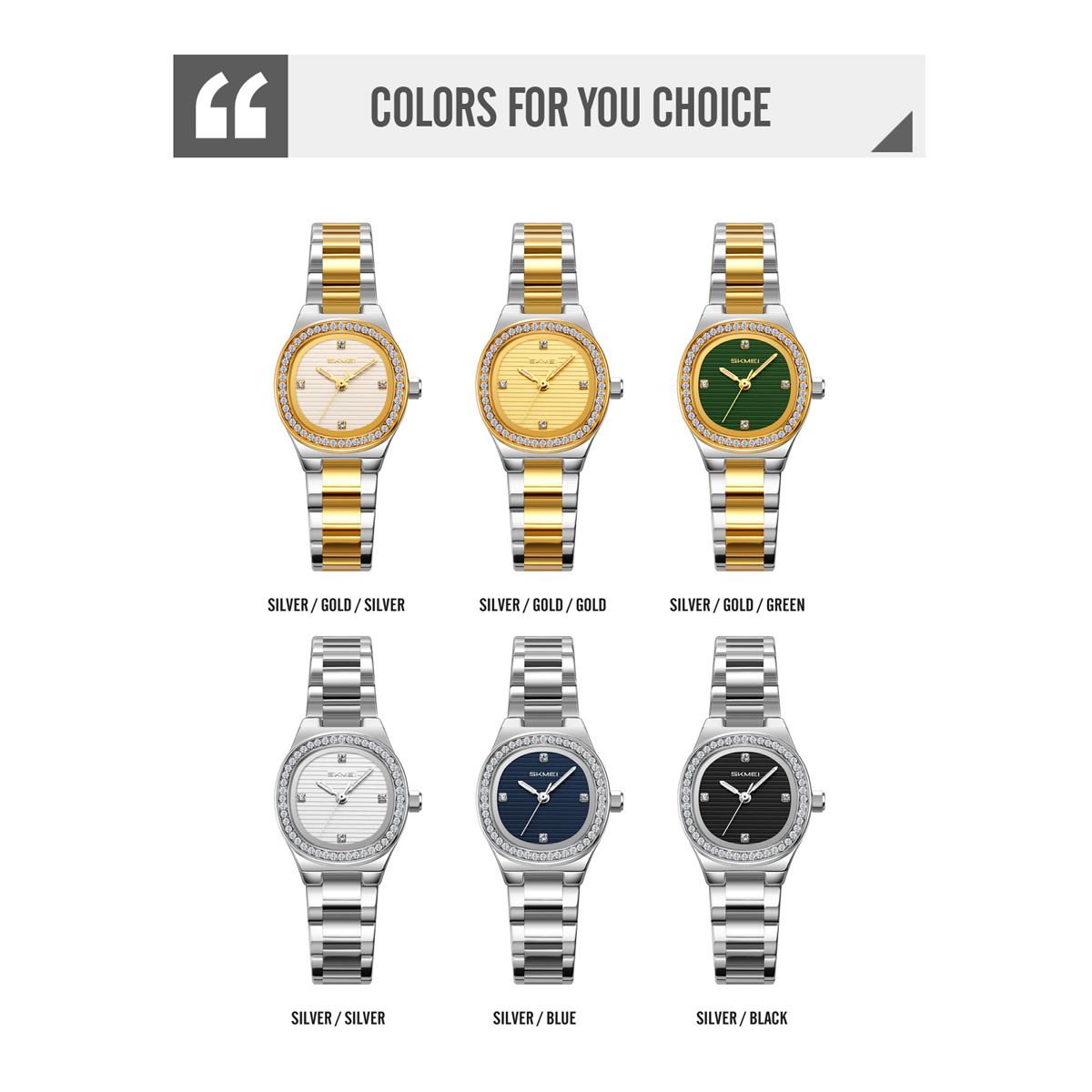 SKMEI 9405 Ladies Octagon Crystal Rhinestone Bezel Women Wrist Watch