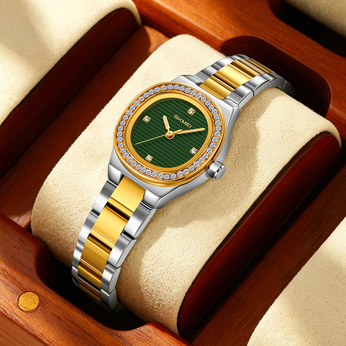 SKMEI 9405 Ladies Octagon Crystal Rhinestone Bezel Women Wrist Watch