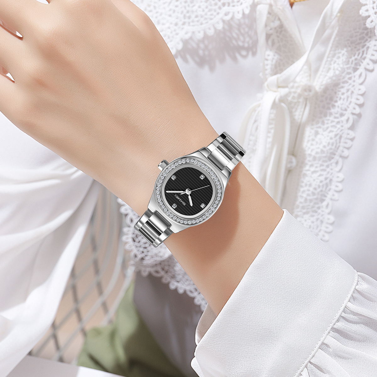 SKMEI 9405 Ladies Octagon Crystal Rhinestone Bezel Women Wrist Watch