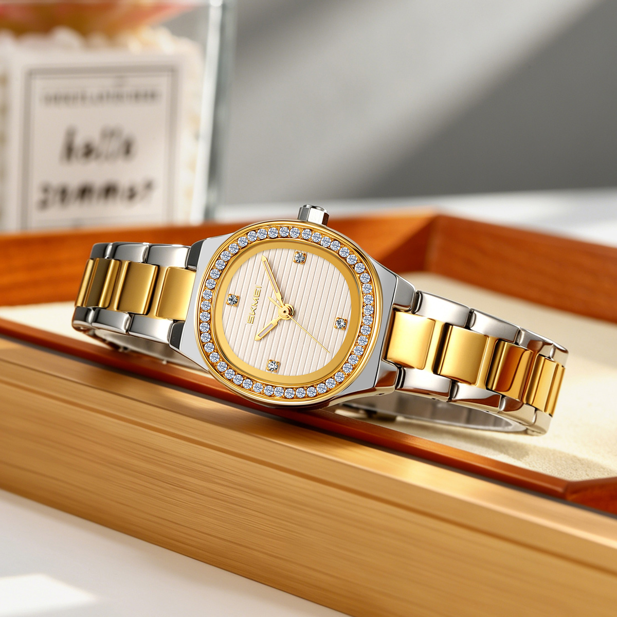 SKMEI 9405 Ladies Octagon Crystal Rhinestone Bezel Women Wrist Watch
