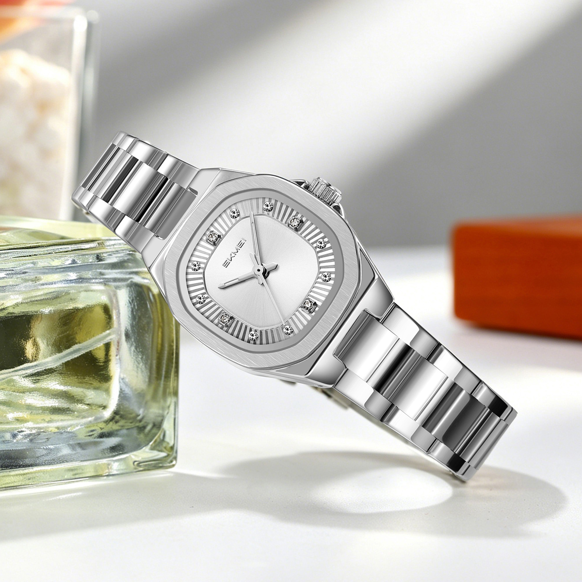 SKMEI 9408 Ladies Square Octagon Stainless Steel Bracelet Quartz Watch