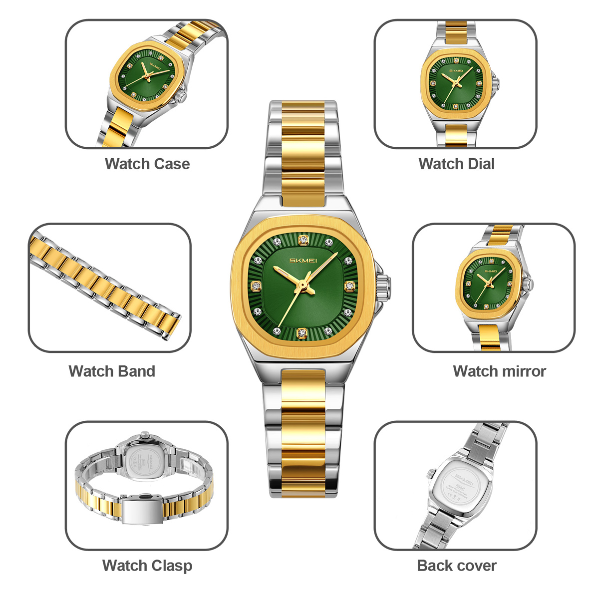 SKMEI 9408 Ladies Square Octagon Stainless Steel Bracelet Quartz Watch