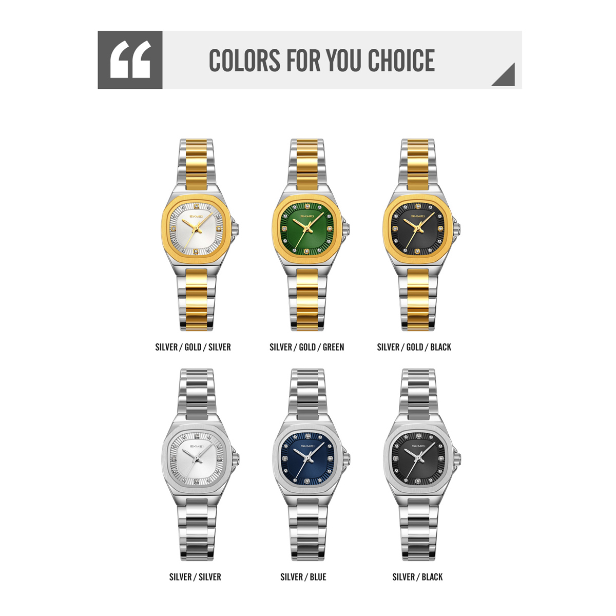 SKMEI 9408 Ladies Square Octagon Stainless Steel Bracelet Quartz Watch