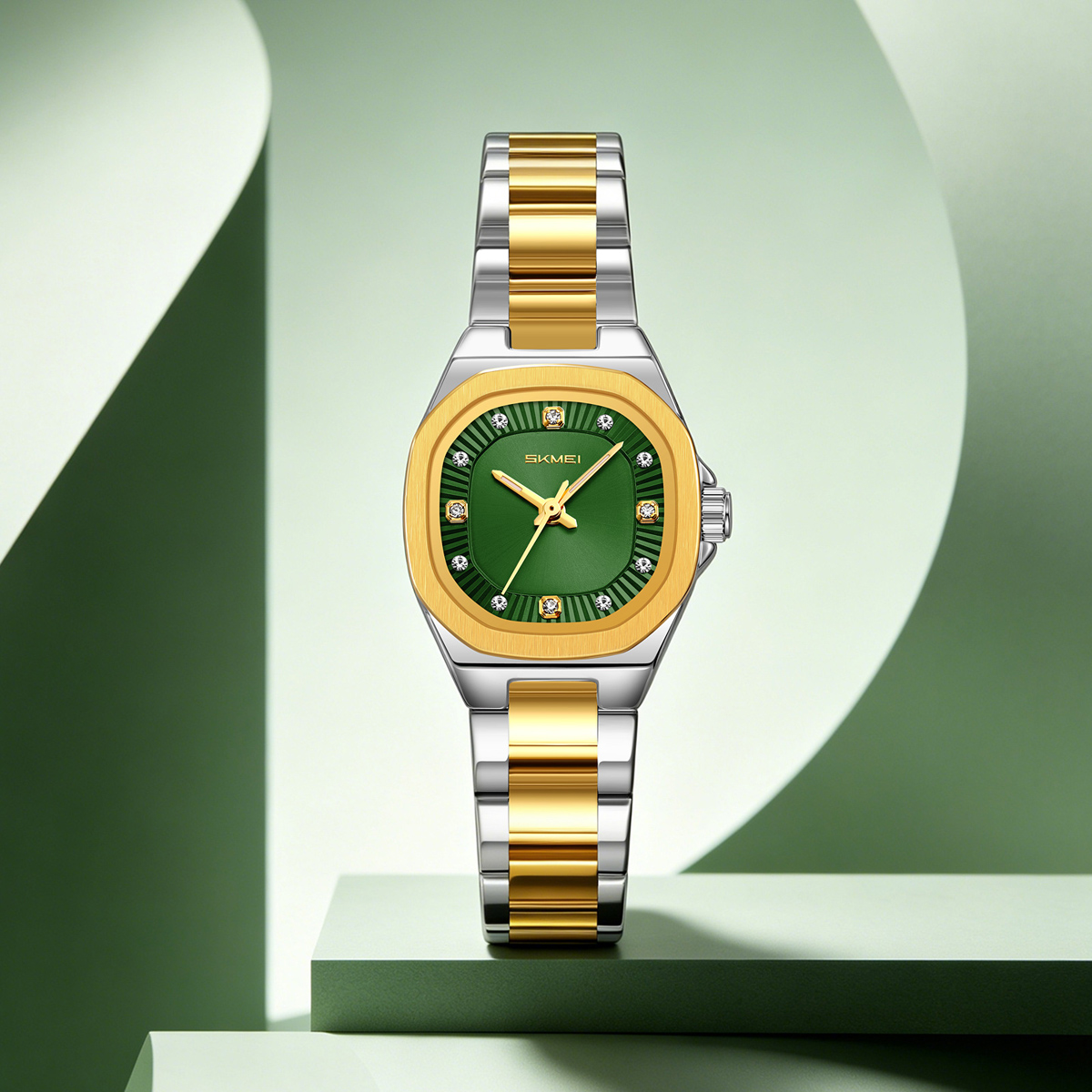 SKMEI 9408 Ladies Square Octagon Stainless Steel Bracelet Quartz Watch