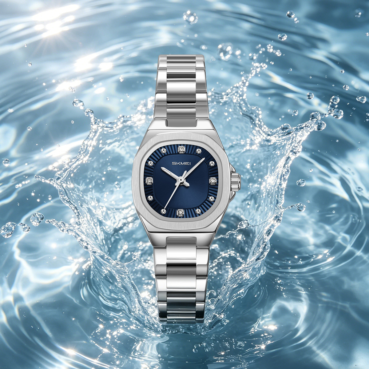 SKMEI 9408 Ladies Square Octagon Stainless Steel Bracelet Quartz Watch