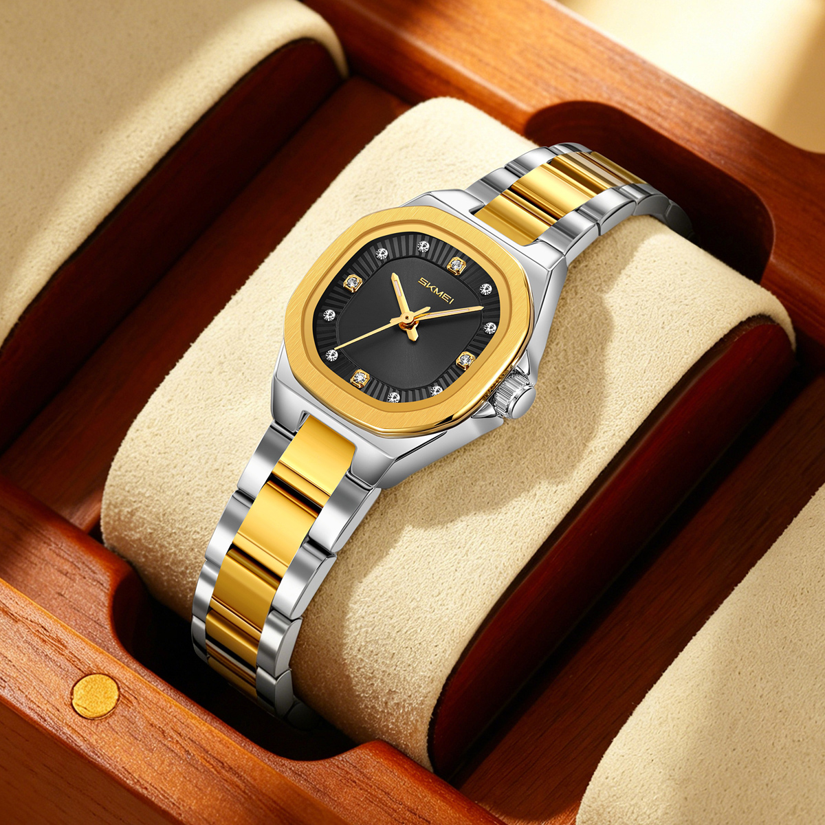 SKMEI 9408 Ladies Square Octagon Stainless Steel Bracelet Quartz Watch