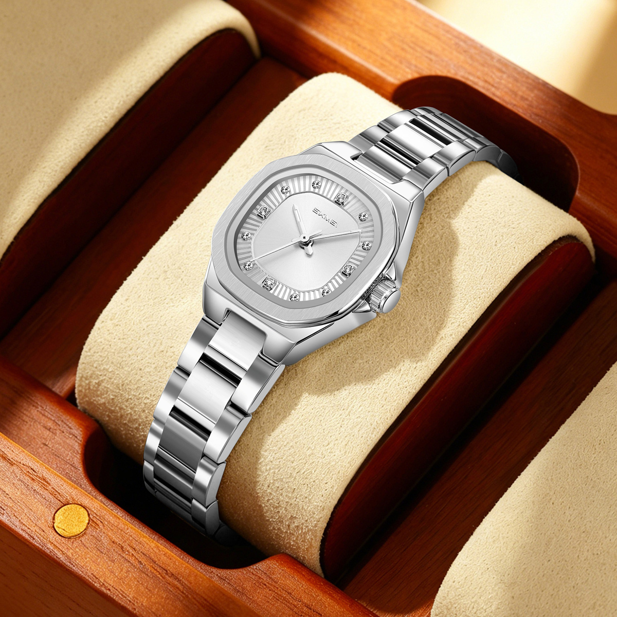 SKMEI 9408 Ladies Square Octagon Stainless Steel Bracelet Quartz Watch