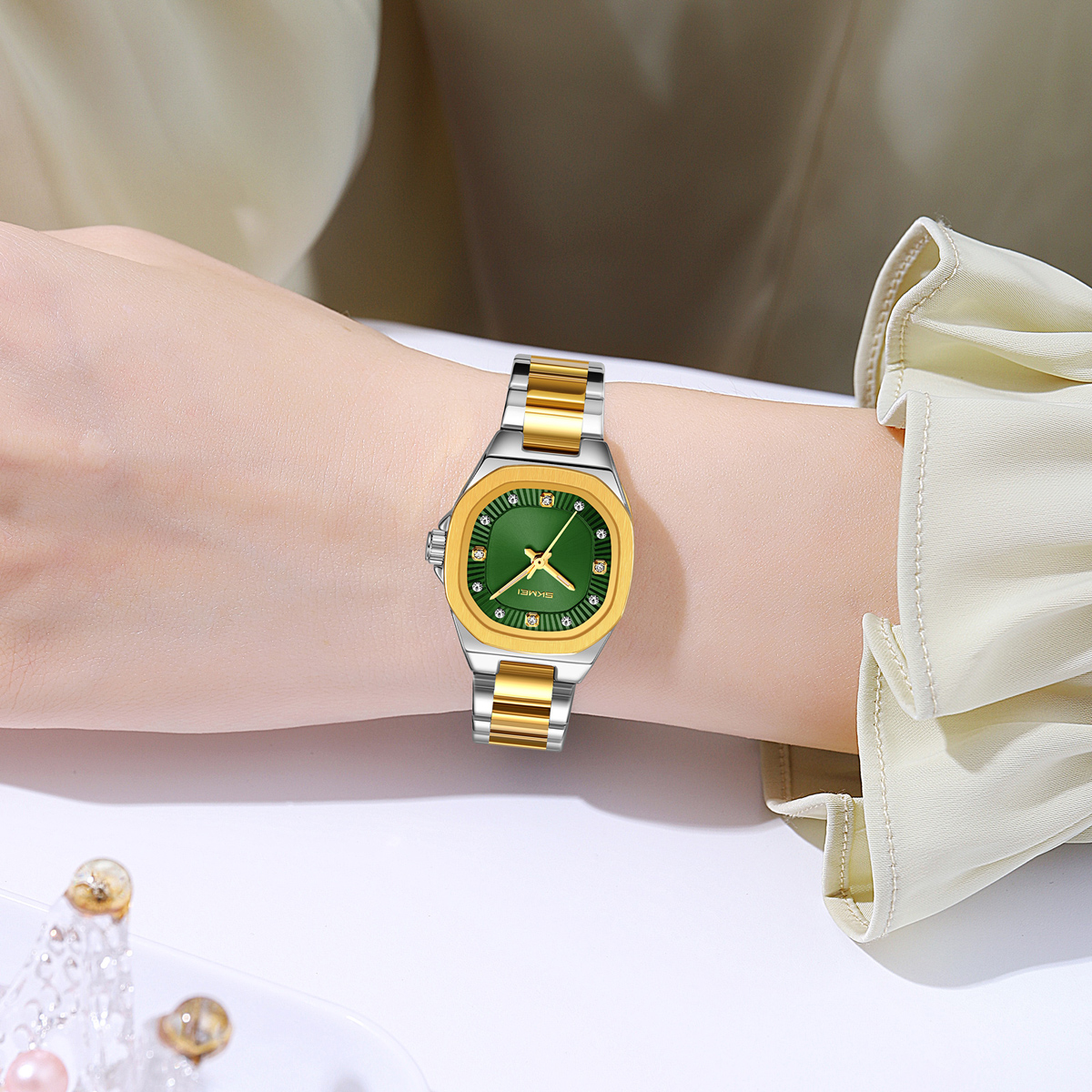 SKMEI 9408 Ladies Square Octagon Stainless Steel Bracelet Quartz Watch