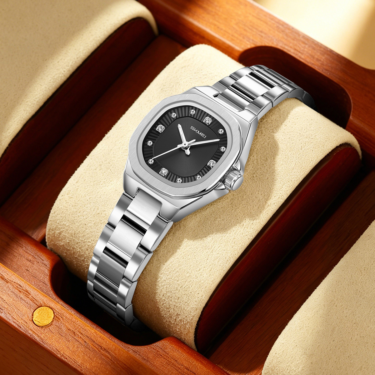 SKMEI 9408 Ladies Square Octagon Stainless Steel Bracelet Quartz Watch