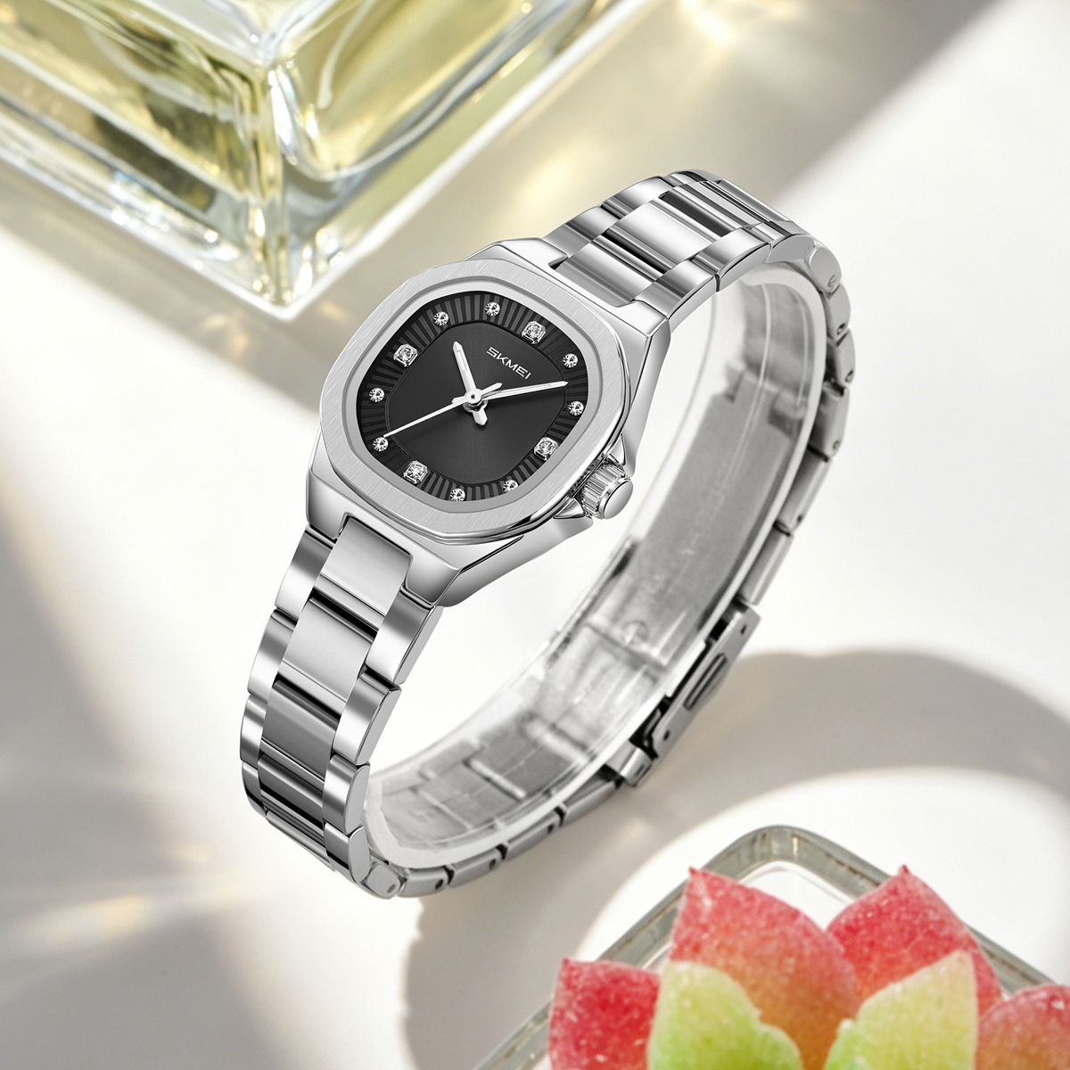 SKMEI 9408 Ladies Square Octagon Stainless Steel Bracelet Quartz Watch