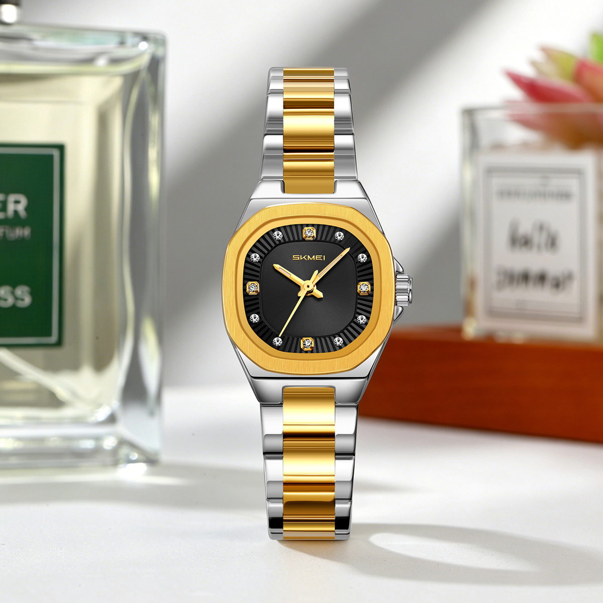 SKMEI 9408 Ladies Square Octagon Stainless Steel Bracelet Quartz Watch