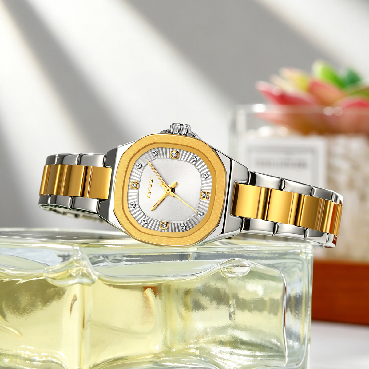 SKMEI 9408 Ladies Square Octagon Stainless Steel Bracelet Quartz Watch