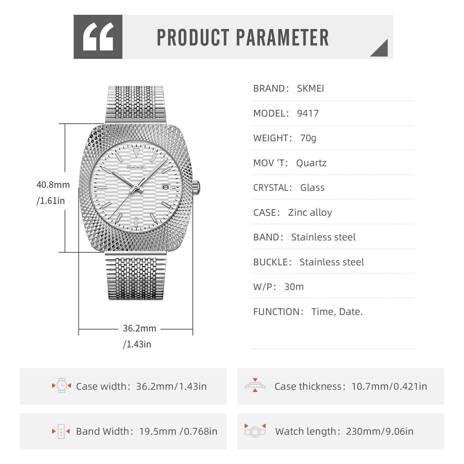 SKMEI 9417 MEN QUARTZ HAND WATCH WHOELSALE