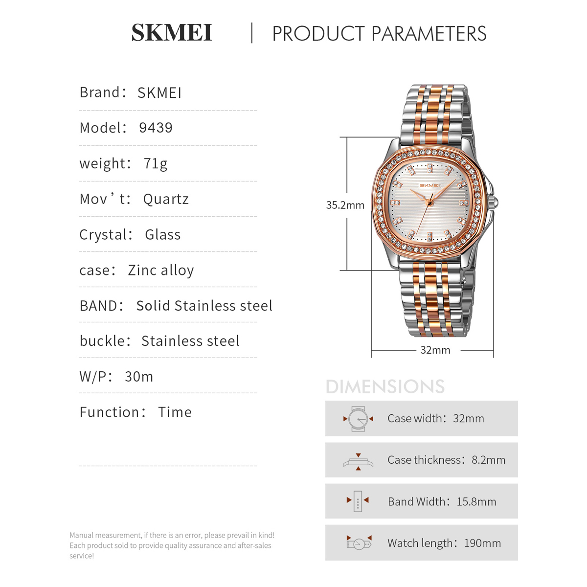 9439 SKMEI Luxury Ladies Quartz Watch