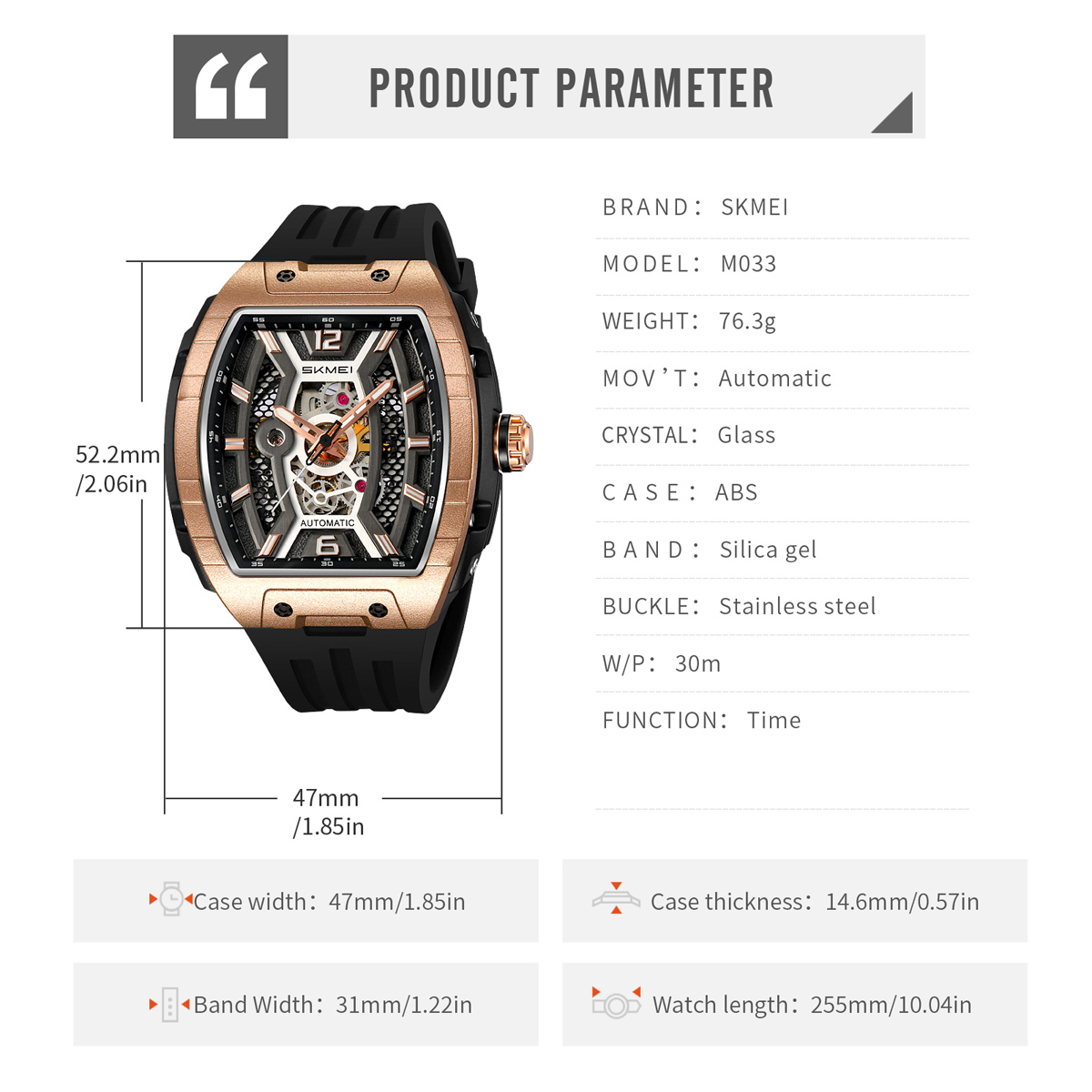 New SKMEI M033 Luxury Automatic Mechanical Watch for Men