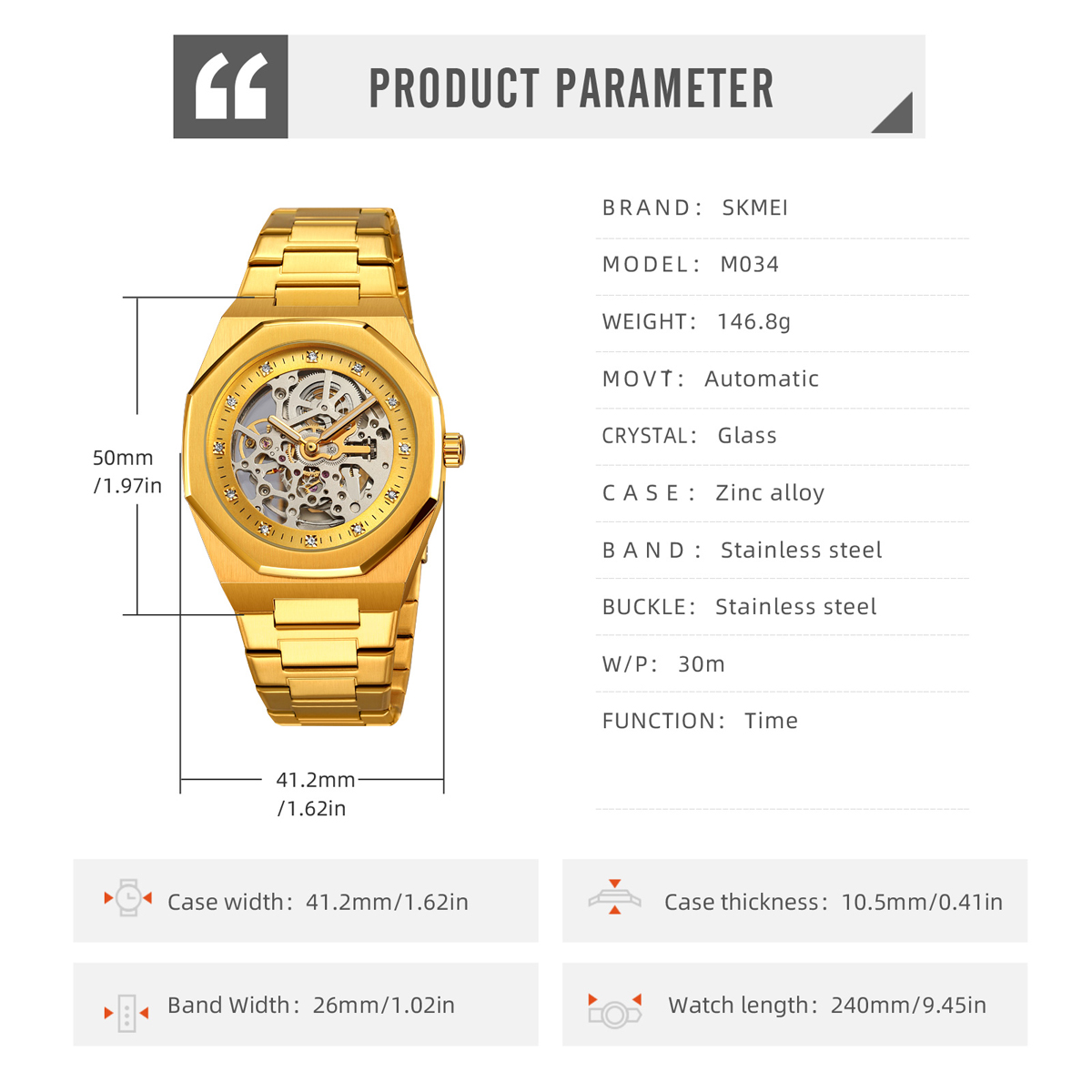 Skmei M034 Quality Watch Automatic Mechanical Mans Watch 