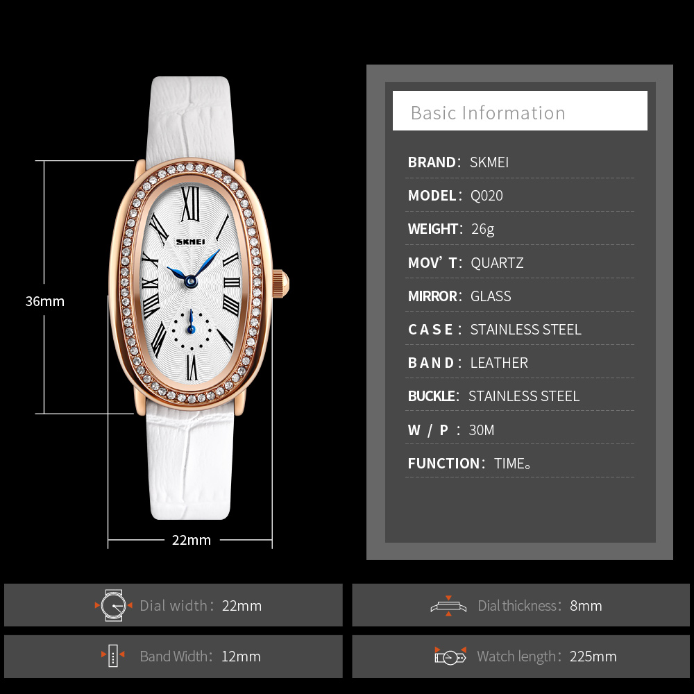 SKMEI Q020 Womens Fashion Rose Gold Oval Quartz Watches