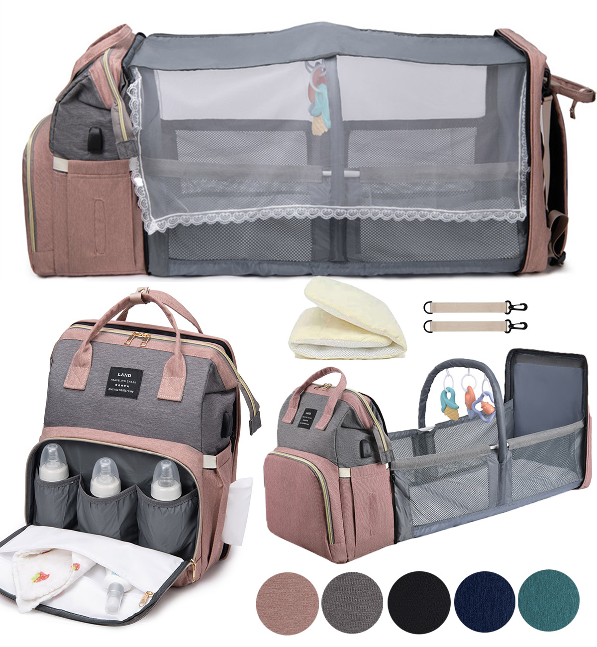 houscly Diaper Bag Backpack with Changing Station: Pink Baby Toddler Bags for Girls Boys Women Large Big Travel Backpack Pañaleras Modernas Para Bebe Niña Newborn Essentials Mom Must Haves Baby Registry