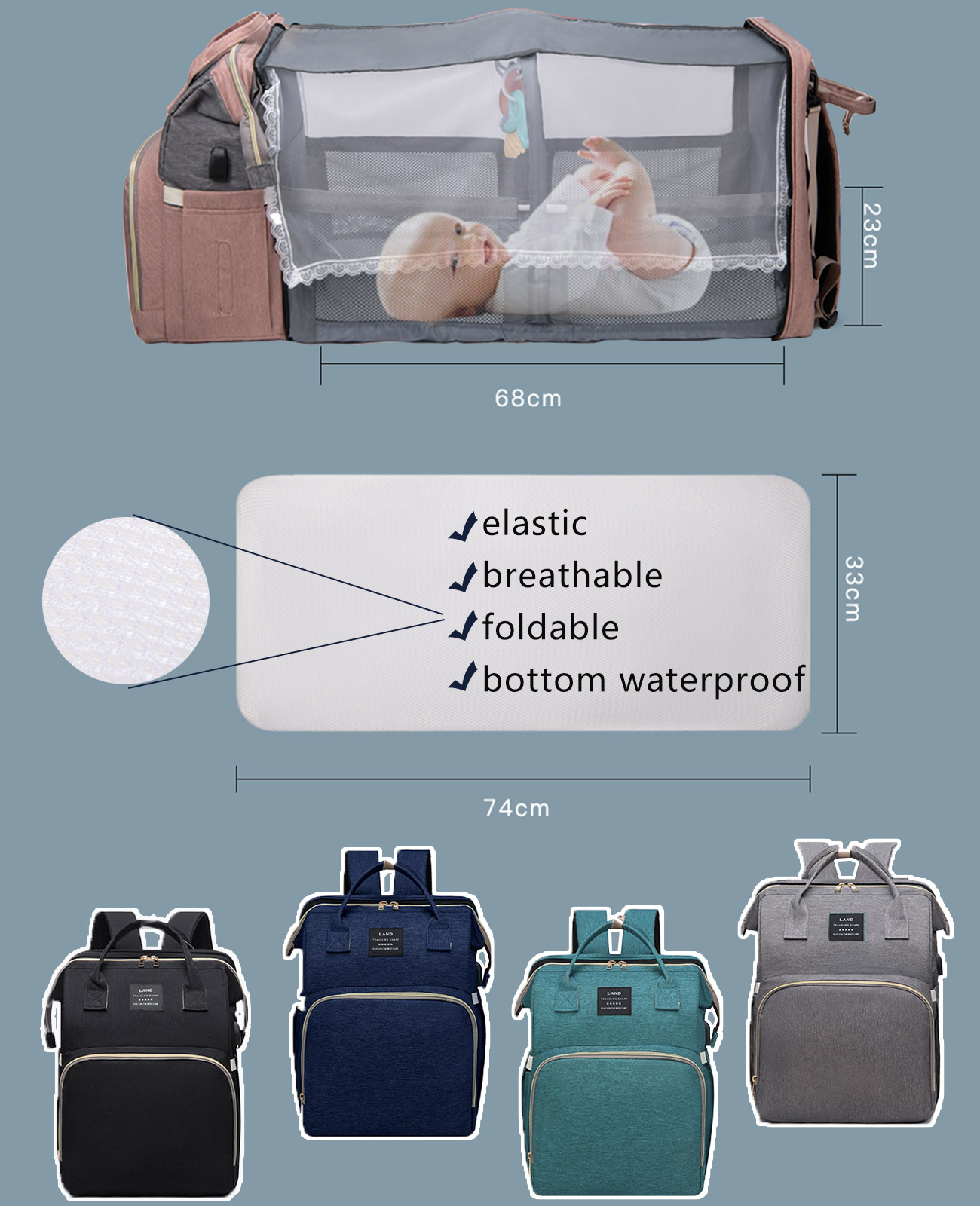 houscly Diaper Bag Backpack with Changing Station: Pink Baby Toddler Bags for Girls Boys Women Large Big Travel Backpack Pañaleras Modernas Para Bebe Niña Newborn Essentials Mom Must Haves Baby Registry