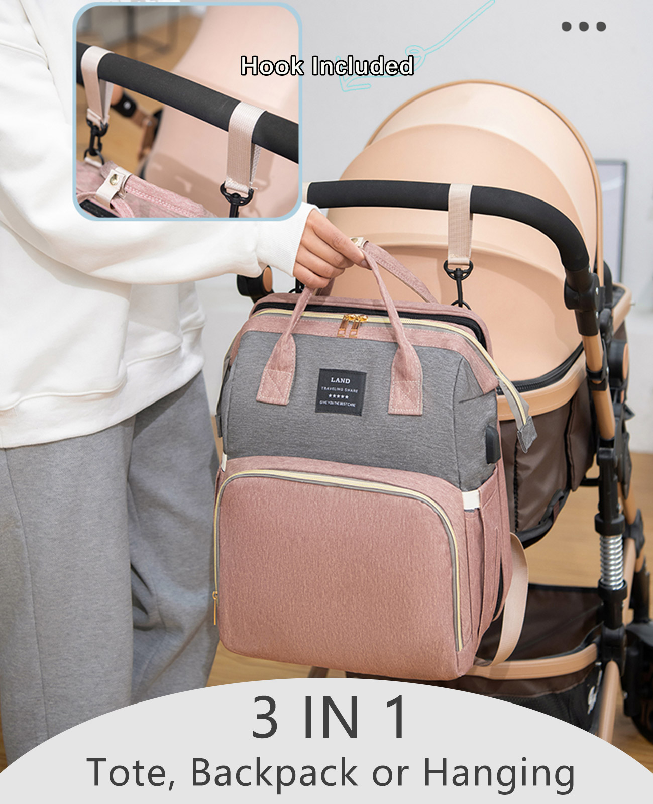 houscly Diaper Bag Backpack with Changing Station: Pink Baby Toddler Bags for Girls Boys Women Large Big Travel Backpack Pañaleras Modernas Para Bebe Niña Newborn Essentials Mom Must Haves Baby Registry