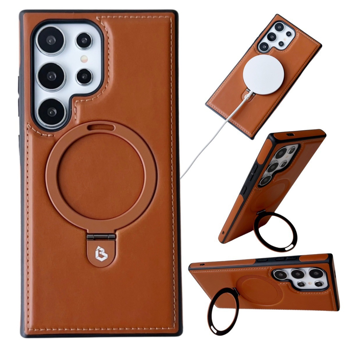 Classic Leather Case with Invisible Ring Bracket Phone Case for Samsung Galaxy S25 Series