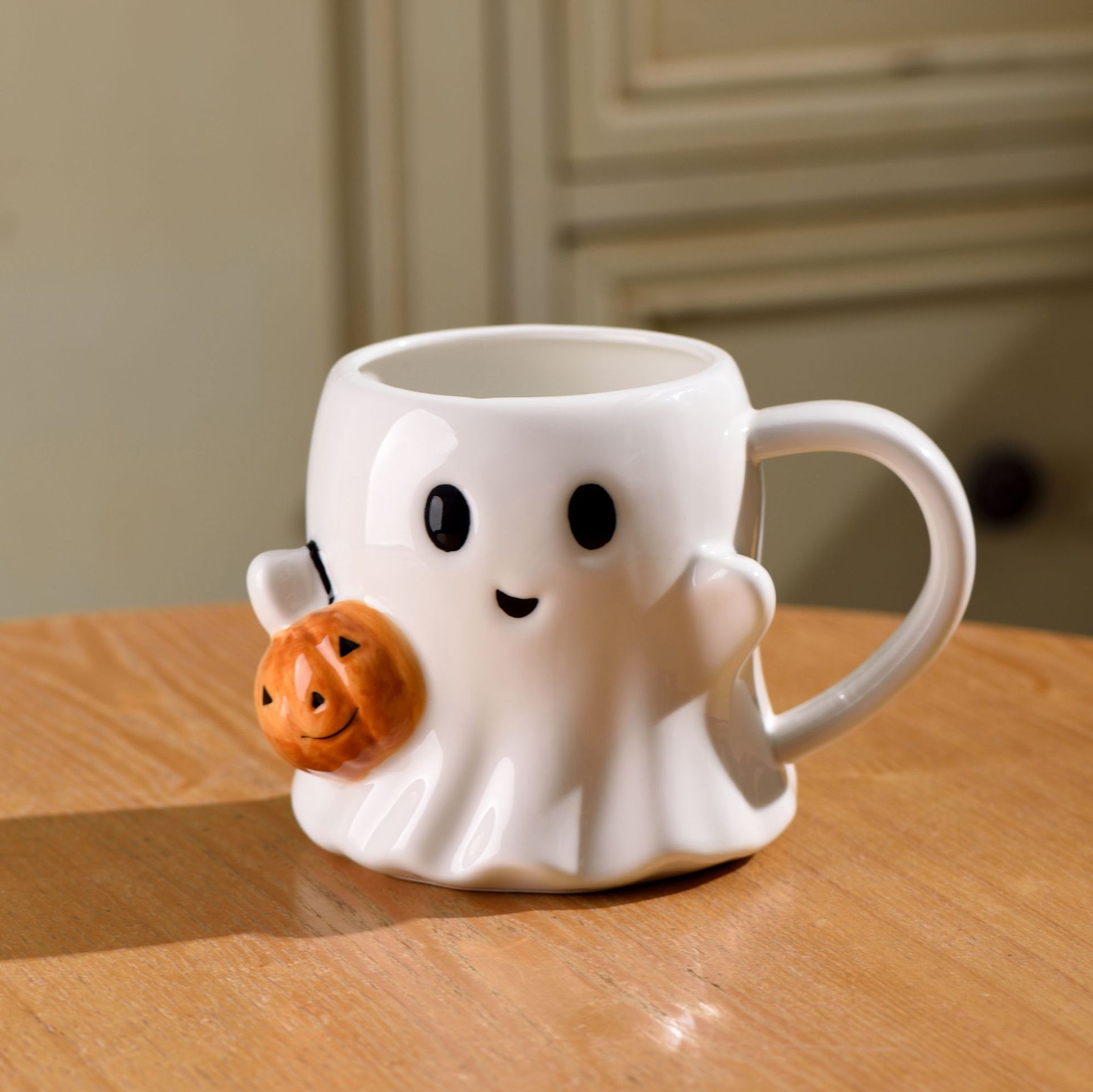 Pumpkin & Ghost Ceramic Mug – Cozy Halloween Coffee Cup
